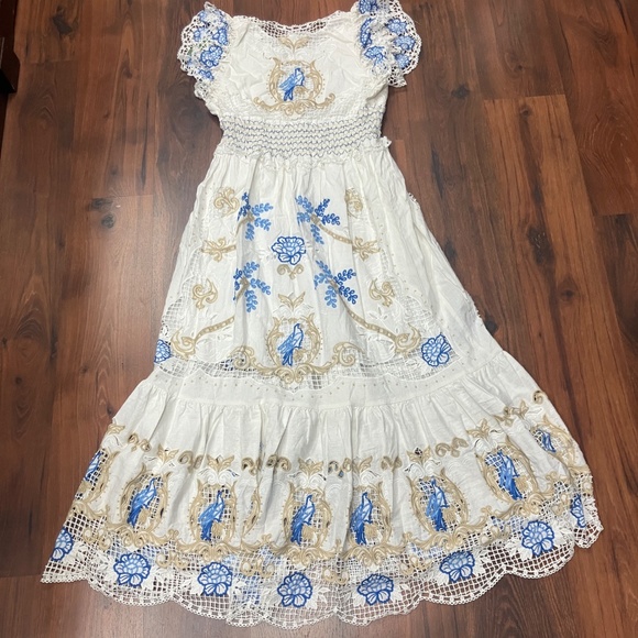 Farm Rio Romantic Richelieu Off-White Maxi Dress XL - Picture 2 of 8